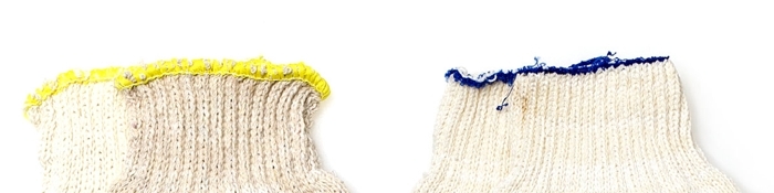 Пример ручного и машинного оверлока на манжете перчатки